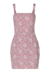 Square Neck Pink Floral Print Short Dress