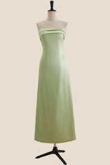 Strapless Sage Green A-line Long Party Dress