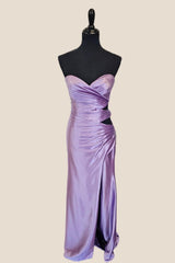 Strapless Lavender Cut-out Long Dress with Slit