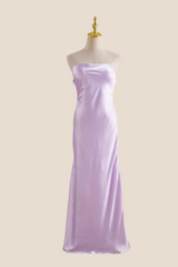 Strapless Lavender Back Tie Sheath Long Dress