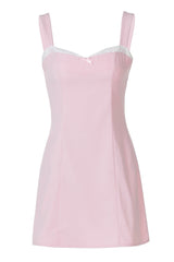 Straps Light Pink Lace Stitching Short Dress