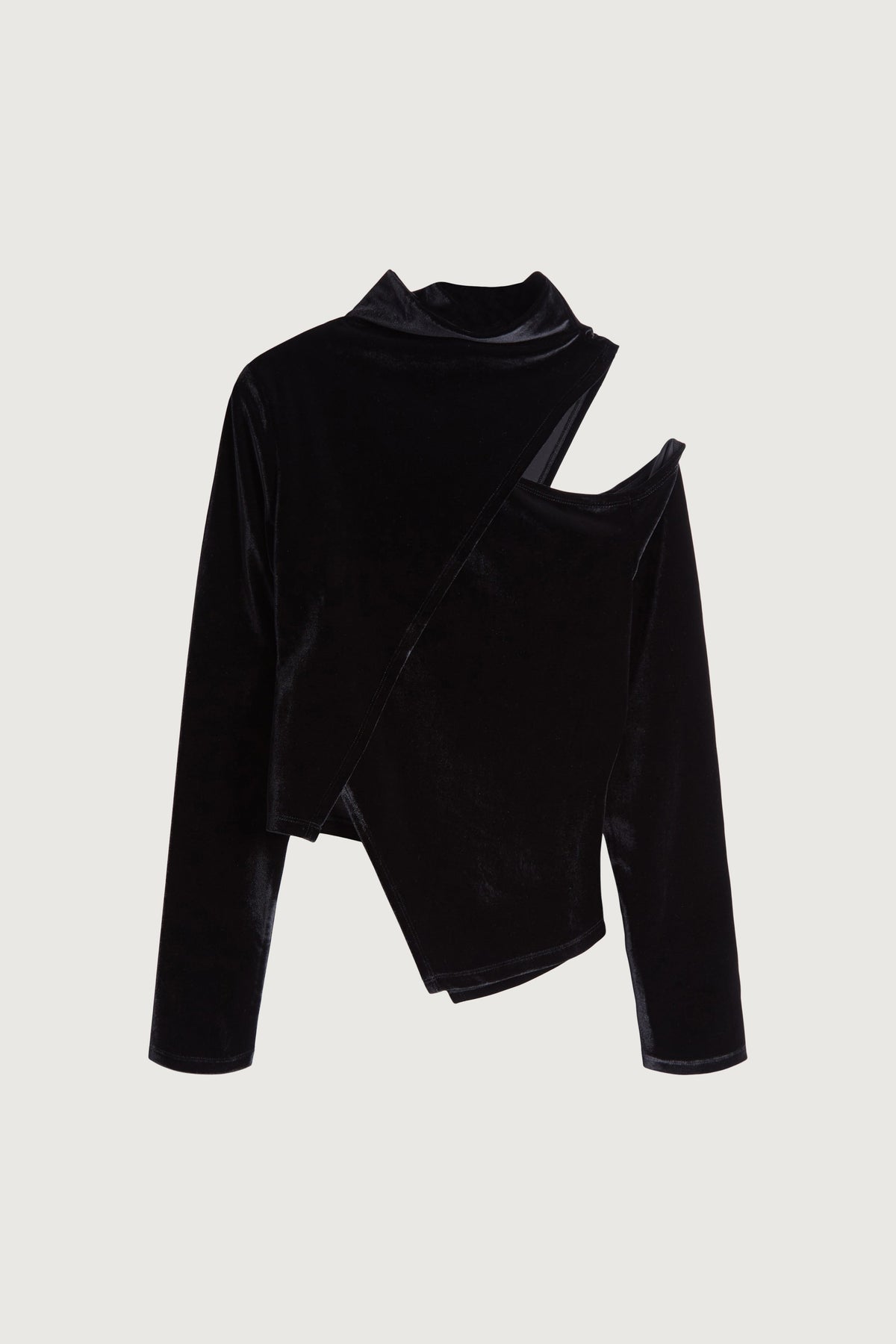 MOCKNECK ASYMMETRIC VELVET TOP