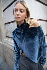 MOCKNECK ASYMMETRIC VELVET TOP