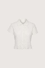 CRINKLE TEXTURED BUTTON UP TOP