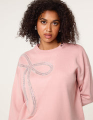 Diamante And Pearl Bow Knit Jumper