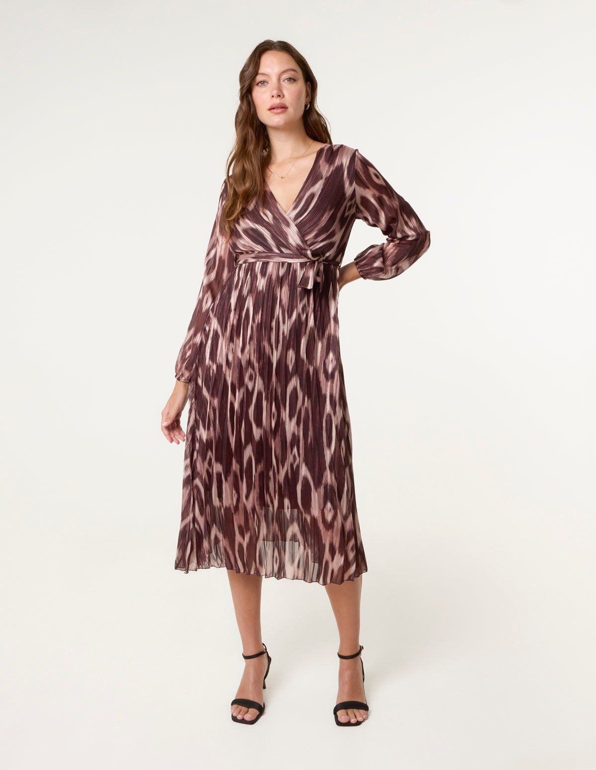 Crossover Metallic Pleated Dress