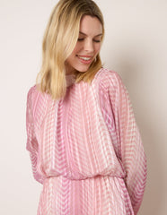 Zig Zag Metallic High Neck Puffball Pleated Dress