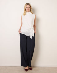 Sleeveless Cowl Tie Front Chiffon Blouse