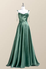 Simply Straps Green Silk Long Party Dress