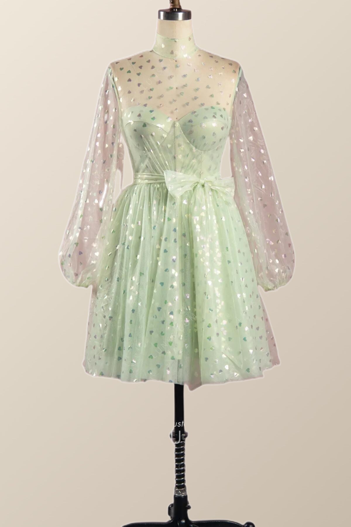 Puffy Long Sleeves Sage Green A-line Homecoming Dress