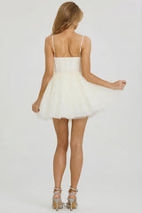 Embellished Corset Tulle Skirt Mini Dress in White