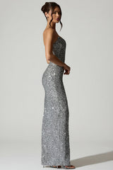 Embellished Corset Gown in Silver