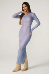 Embellished Long Sleeve Maxi Dress in Blue