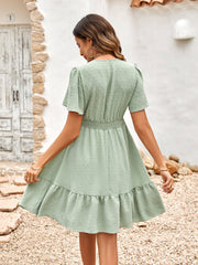 EMILIANA SHORT SLEEVE BABYDOLL MINI DRESS - SAGE