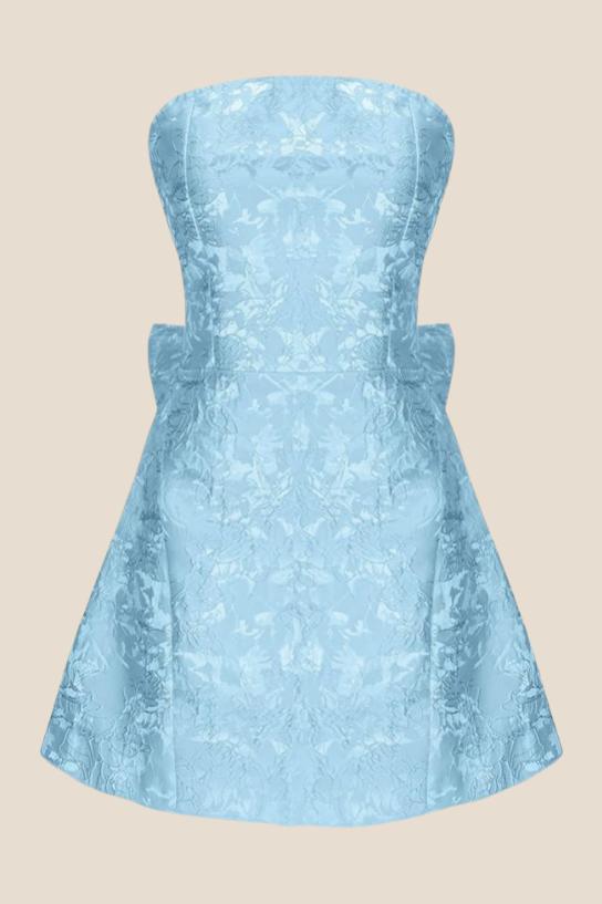 Strapless Blue Back Bow A-line Short Dress