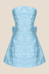 Strapless Blue Back Bow A-line Short Dress